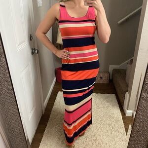 Jessica Howard Pink striped sleeveless Maxi dress size small